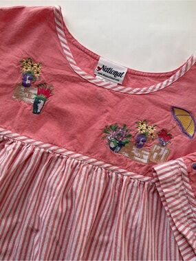 Vintage National Striped Embroidered Cotton House Dress Cottagecore 2X